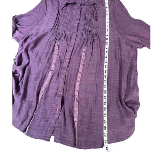 LOVE IS ALL Lagenlook Purple Button Front Pleated Tunic Blouse M - Picture 10 of 10